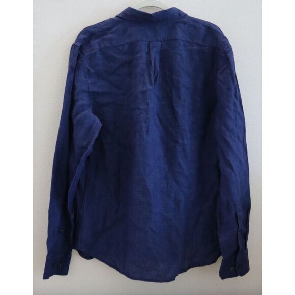 Banana Republic Men's Sz M Navy Blue Standard-Fit Button Down Linen Shirt $85 - Picture 2 of 15